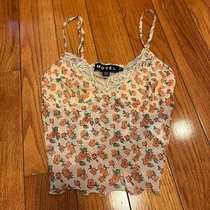 Motel Rocks Orange Lace Floral Tank